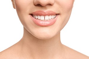 Woman’s smile with gap between the front teeth